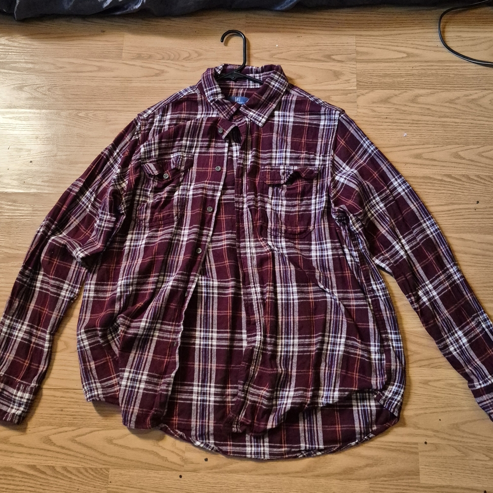 George Men's Burgundy and White Plaid Shirt